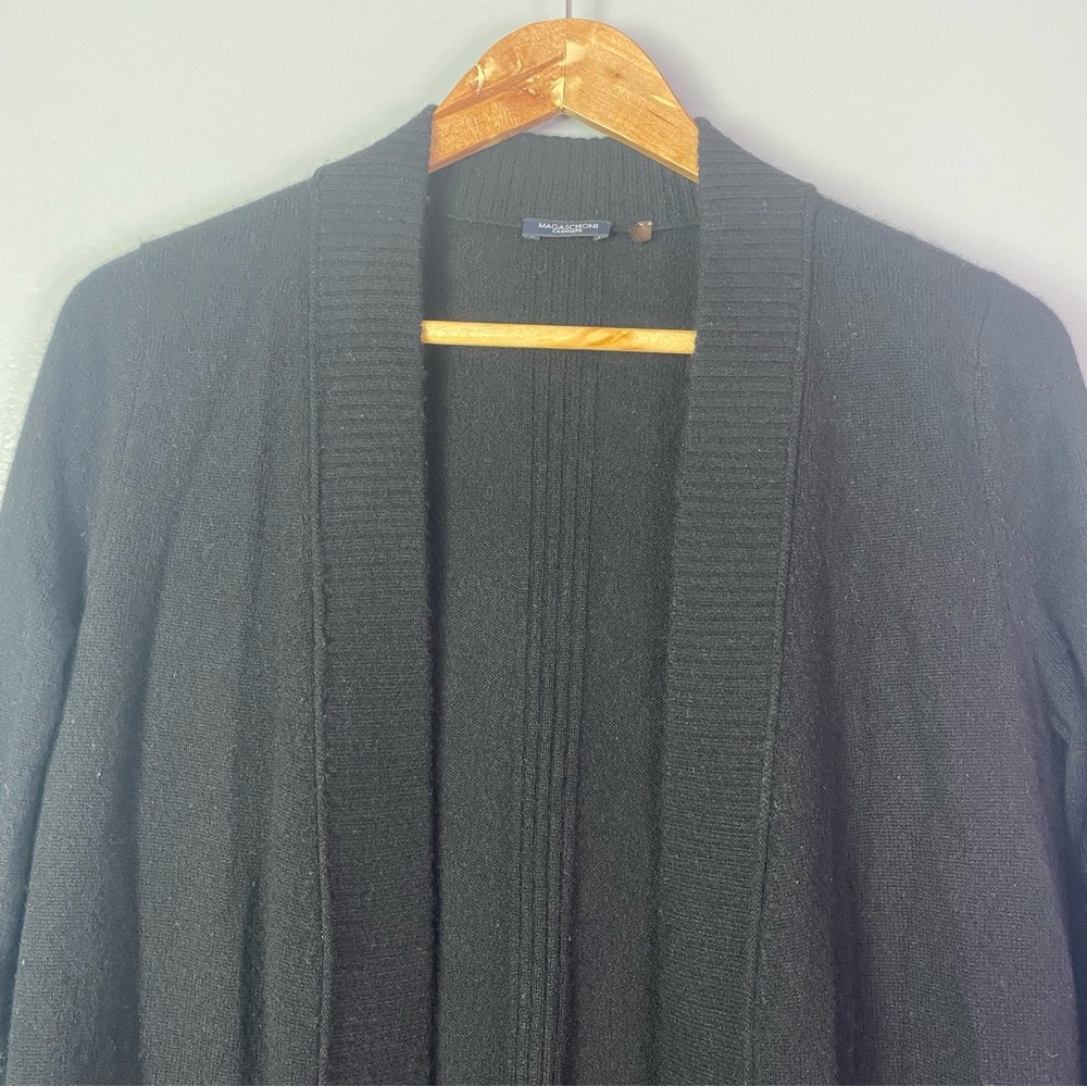MAGASCHONI : size : S : cozy and casual black ribbed trim open cashmere cardigan - Picture 3 of 8
